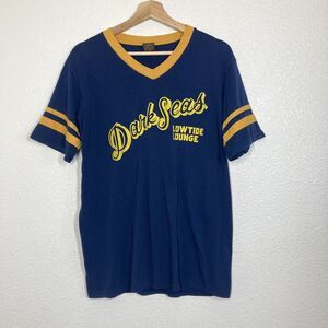 Dark Seas Shirt Mens Medium Blue Gold Lowtide Lounge Retro Graphic Tee vintage